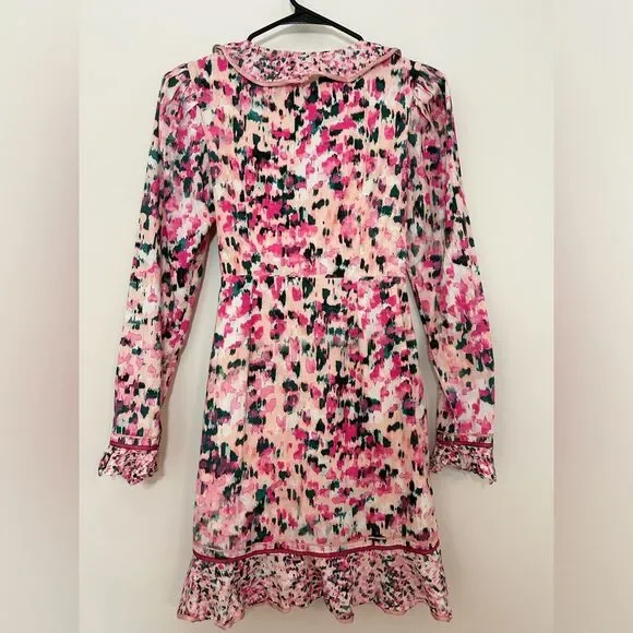 Rococo Sand Mimi Wrap Pink Dress Long Ruffle Puff Sleeve Size Medium - Picture 5 of 13